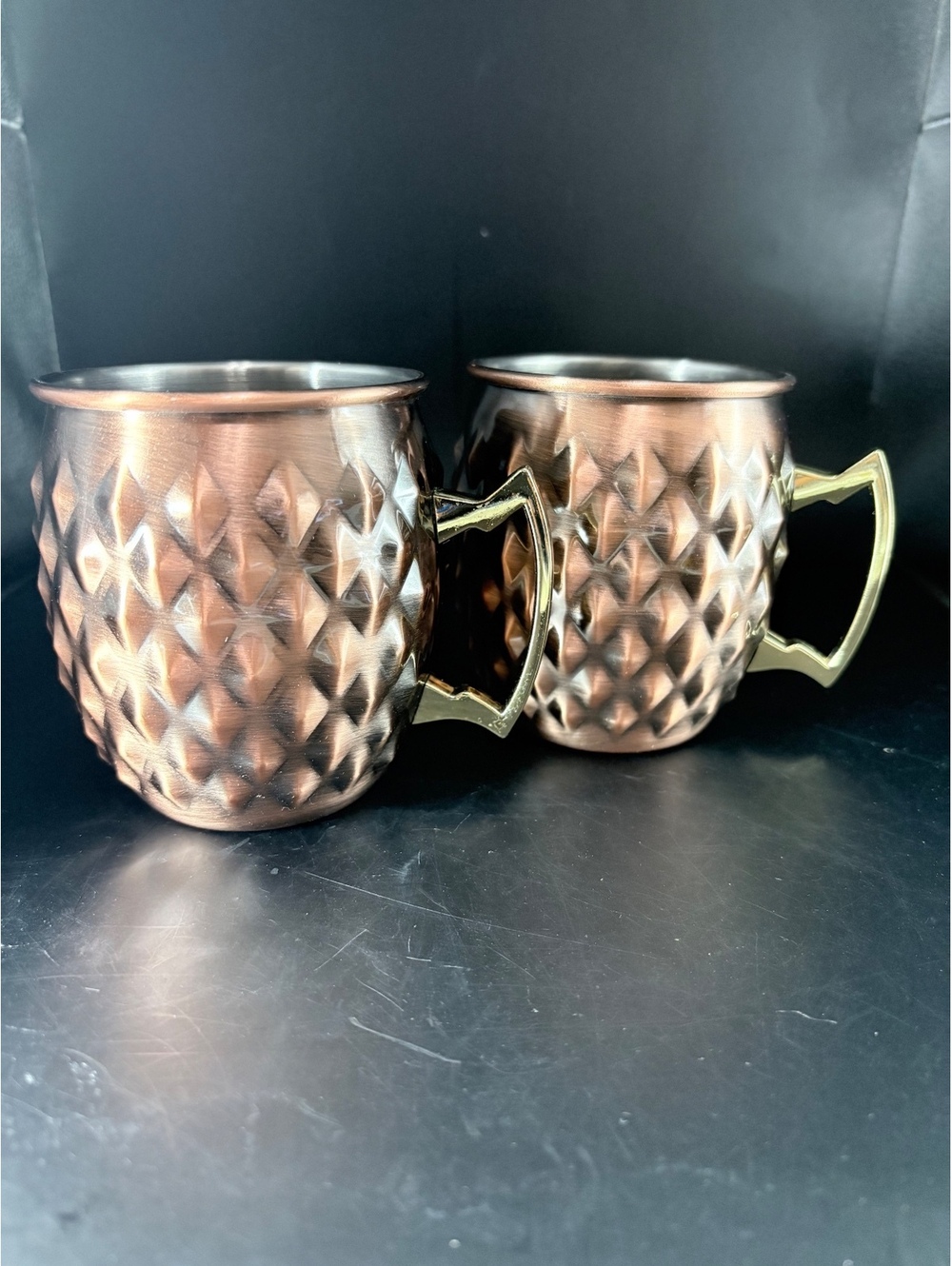 EcoOne Set of 2 Copper Tone Moscow Mule Mugs Silver One Pint Hammered 16 oz